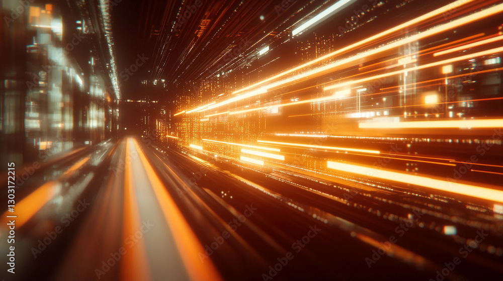Poster high-speed data transmission through a futuristic tunnel of light and technology showcasing vivid co