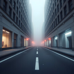 Obraz premium empty foggy street, liminal space, 3d render