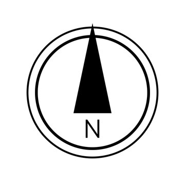 Architectural north arrow and compass navigation icon symbol on isolated white background