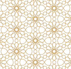 Seamless abstract geometric gold line pattern in Arabian style vector background
