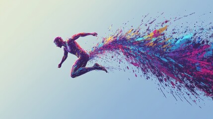 Obraz premium Abstract Colorful Running Man: A Dynamic Burst of Energy and Motion