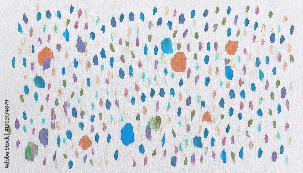 Poster abstract watercolor pattern with multicolored organic dots on textured white paper, artistic backgro