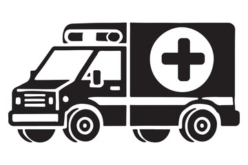 Classic Ambulance Silhouette Illustration with Medical Emergency Vehicle