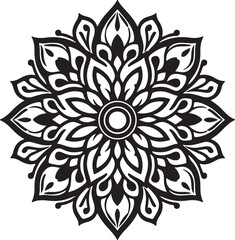 Elegant Mandala Line Art, Symmetrical Black and White Floral Vector Design, silhouette vector style with white background, Simple Floral Mandala Design Template