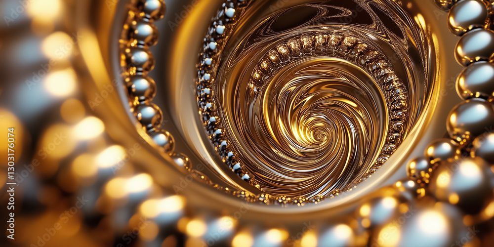 Poster a captivating spiral pattern unfolds infinitely, showcasing a metallic texture that beautifully refl