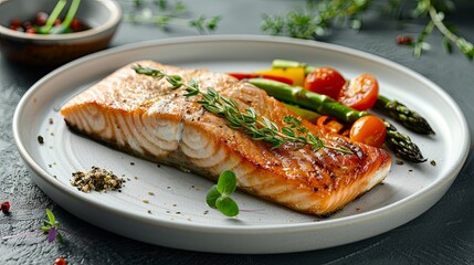 A Deliciously Grilled Salmon Dish Served With Fresh Vegetables