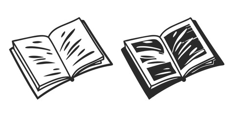 Open Book Sketch - Transparent Engraving, Scratch-Board Black & White Illustration