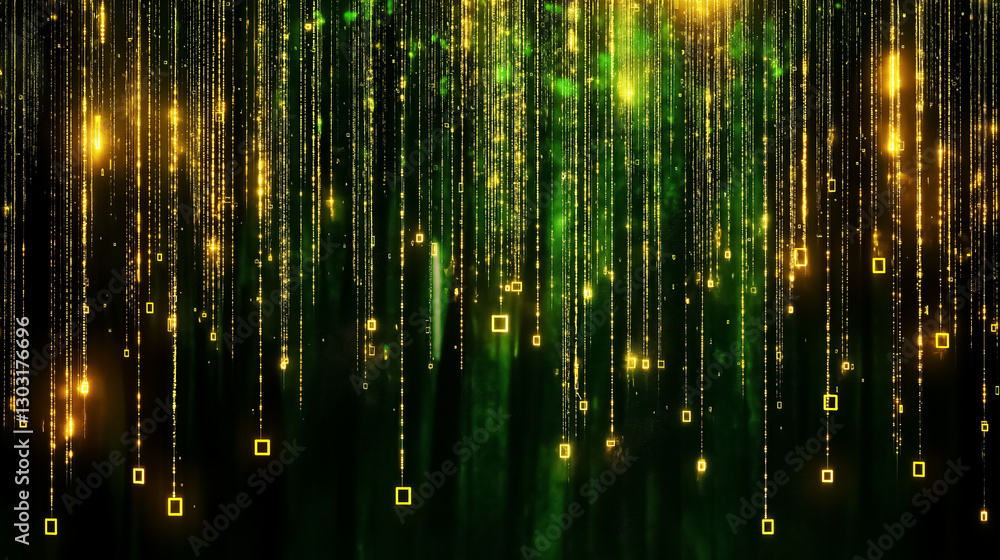 Poster a captivating display of a digital matrix where symbols cascade like rain, enhanced by shimmering ho