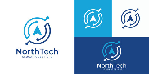 Creative north tech logo template. Compass tech logo design vector illustration. © Hi_std