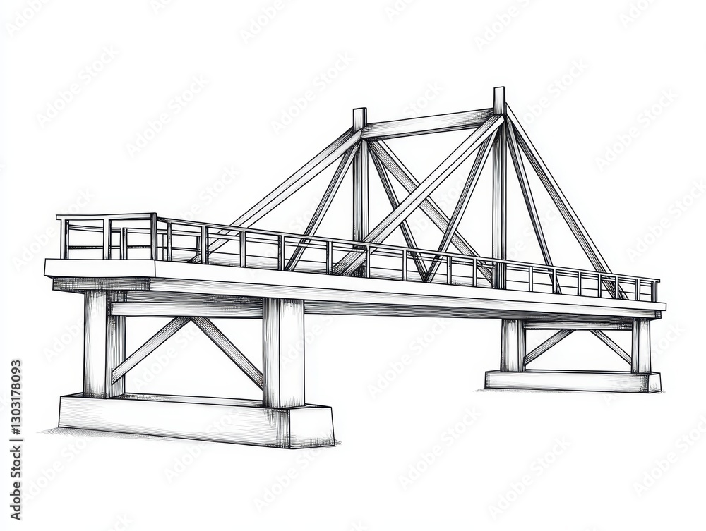 Poster detailed sketch of a modern bridge design showcasing structural elements and supports