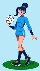 soccer, person, one person, soccer ball, girl, color image, sport, female, soccer player. Full-length character.Vector isolated illustration. Flat character portrait.