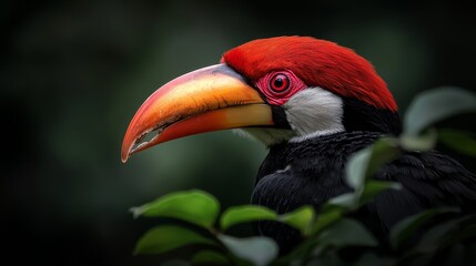 Fototapeta premium Wild hornbill bird in flight tropical forest nature photography vibrant colors close-up birdwatching adventure
