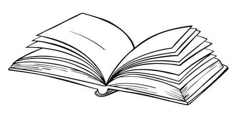 Open Book Sketch - Transparent Engraving, Scratch-Board Black & White Illustration