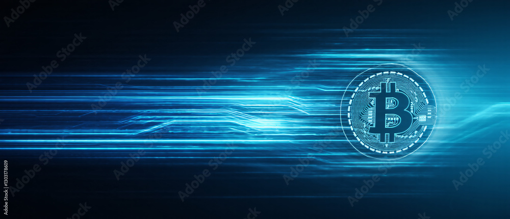 Aufkleber blue abstract background with glowing rays and digital elements