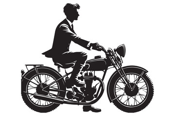 Business Man on Motorcycle Silhouette Vector Classic Transportation Style