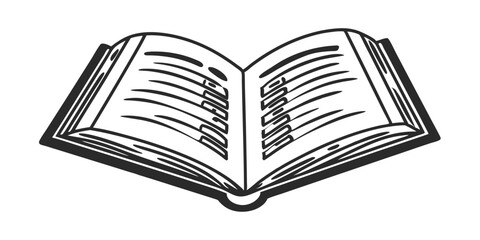 Open Book Sketch - Transparent Engraving, Scratch-Board Black & White Illustration