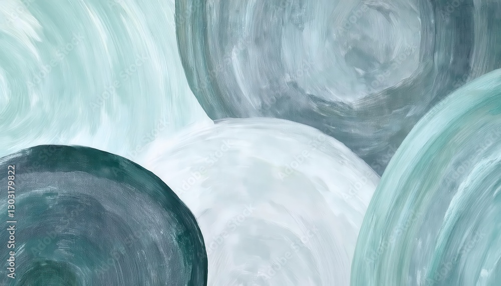 Poster abstract circular brushstroke composition in cool muted tones, modern minimalistic background for de