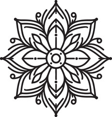 Elegant Mandala Line Art, Symmetrical Black and White Floral Vector Design, silhouette vector style with white background, Simple Floral Mandala Design Template