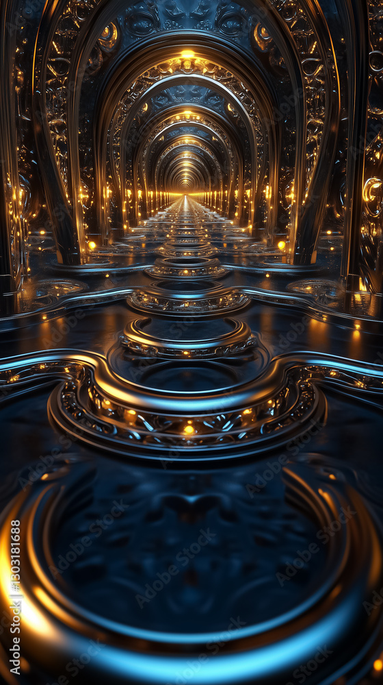 Poster an intricate fractal labyrinth unfolds, featuring glowing edges and deep shadows that create an endl