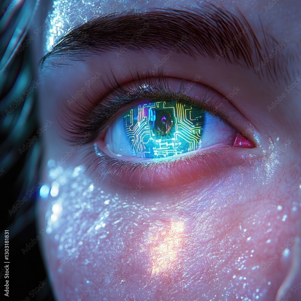 Aufkleber exploring digital eyes futuristic eye close-up with circuitry abstract art modern environment artist