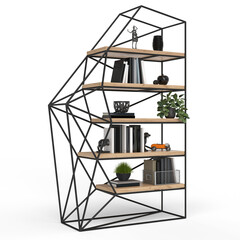 Loft style shelving unit made of metal and wooden shelves for accessories