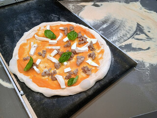 ready to bake homemade pumpkin and sausage pizza dough