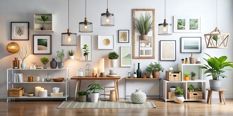 Modern interior design:  products displayed on a stunning gallery wall.