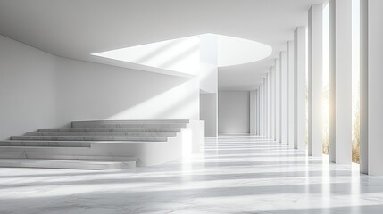 Fototapeta premium abstract empty room with white walls floor and white cube