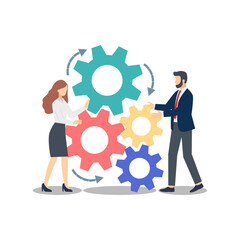 A team working together to turn the gears of business, driving progress forward.