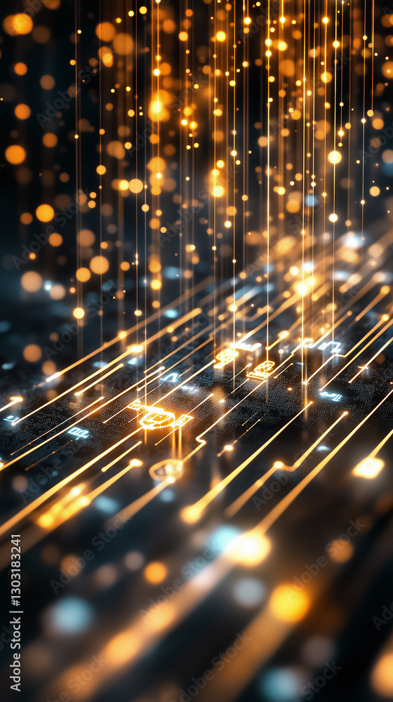 Poster a stunning visualization captures a digital landscape where luminous symbols fall gracefully through