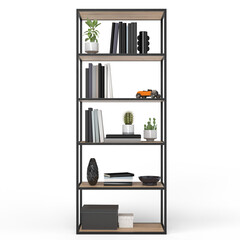 Loft style shelving unit made of metal and wooden shelves for accessories