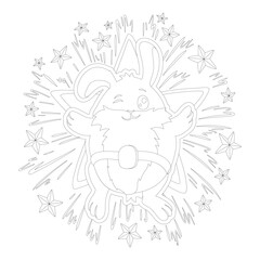 Obraz premium Coloring book art with Bunny, firework and stars
