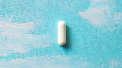 Healthcare concept with a single medicine pill on a pastel blue canvas