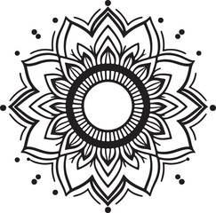 Elegant Mandala Line Art, Symmetrical Black and White Floral Vector Design, silhouette vector style with white background, Simple Floral Mandala Design Template