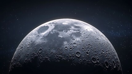 The surface of the moon illuminated by the distant glow of the Earth