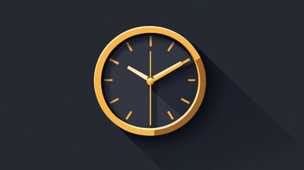 Minimalist gold wall clock on dark background with long shadows showing ten ten