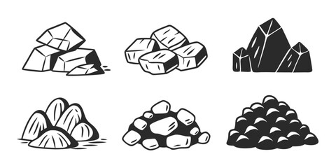 Nature Stones Doodle Set - Gravel, Boulders, Pebbles, Minerals, Black & White Sketch