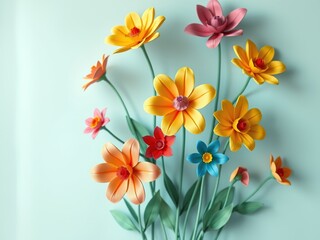Naklejka premium Bold Paper Flowers on Minimalist Backdrops - Playful Design