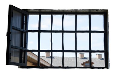 Barred Window View of Prison Barracks - Sky and Limitation