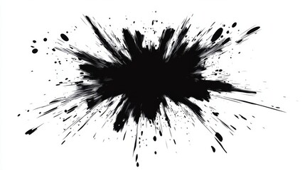 Dynamic black ink splatter on white background with energetic streaks and dots