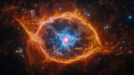 The vivid red and orange hues of a dying star in the final stages of its life