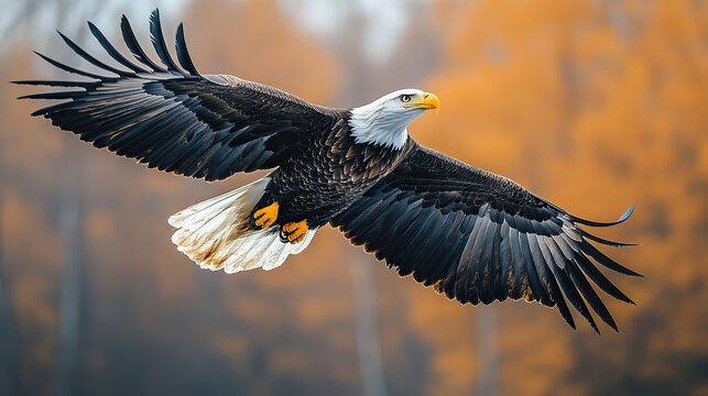 bald eagle in flight against the backdrop of cloudy sky absolute freedom