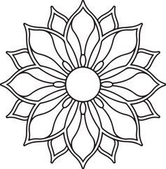 Elegant Mandala Line Art, Symmetrical Black and White Floral Vector Design, silhouette vector style with white background, Simple Floral Mandala Design Template
