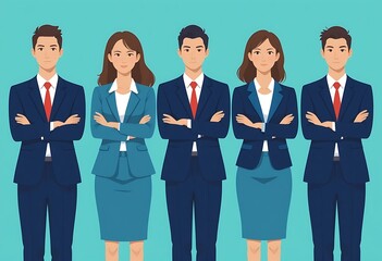 Fototapeta premium Successful team of five people. Business vector illustration.