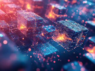 Blockchain mining concept with digital cryptocurrency and fintech technology