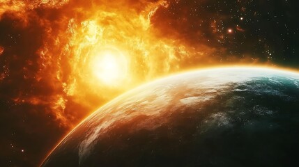 The vivid aurora of an alien planet illuminating its sky with bright, swirling lights