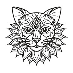 Fototapeta premium Line art design of a cat head with mandala vector illustration