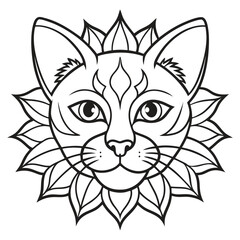 Fototapeta premium Line art design of a cat head with mandala vector illustration