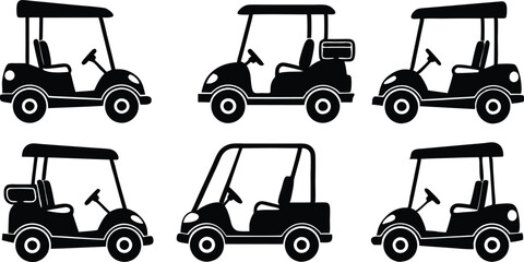 Golf cart silhouette vector collection in multiple view