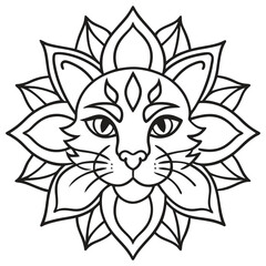 Line art design of a cat head with mandala vector illustration